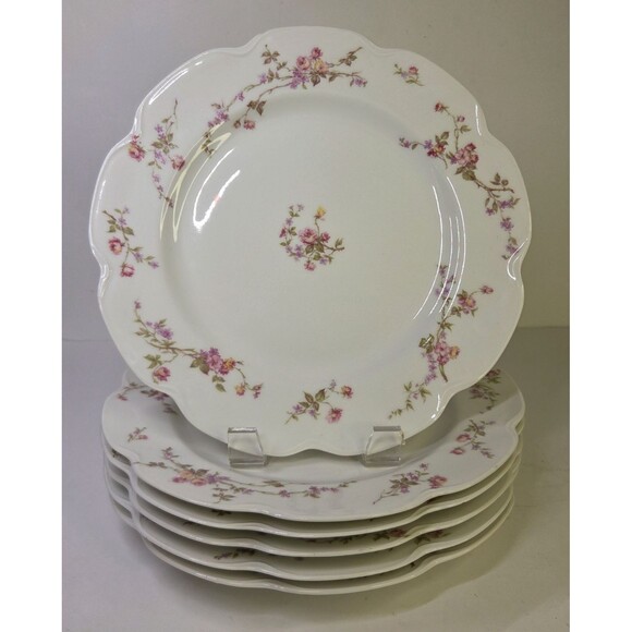 Haviland Other - Antique Set Of 6 Haviland Limoges Scalloped Dinner Plates Floral Roses Schleiger